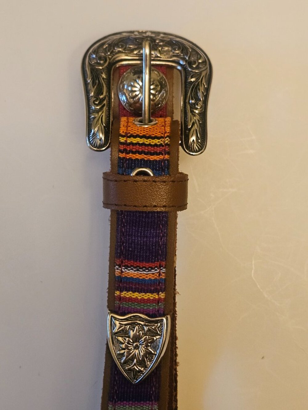 Vtg.Donna Katz Southwestern Leather & Woven Fabric Concho Belt Size M 34" - Picture 2 of 8